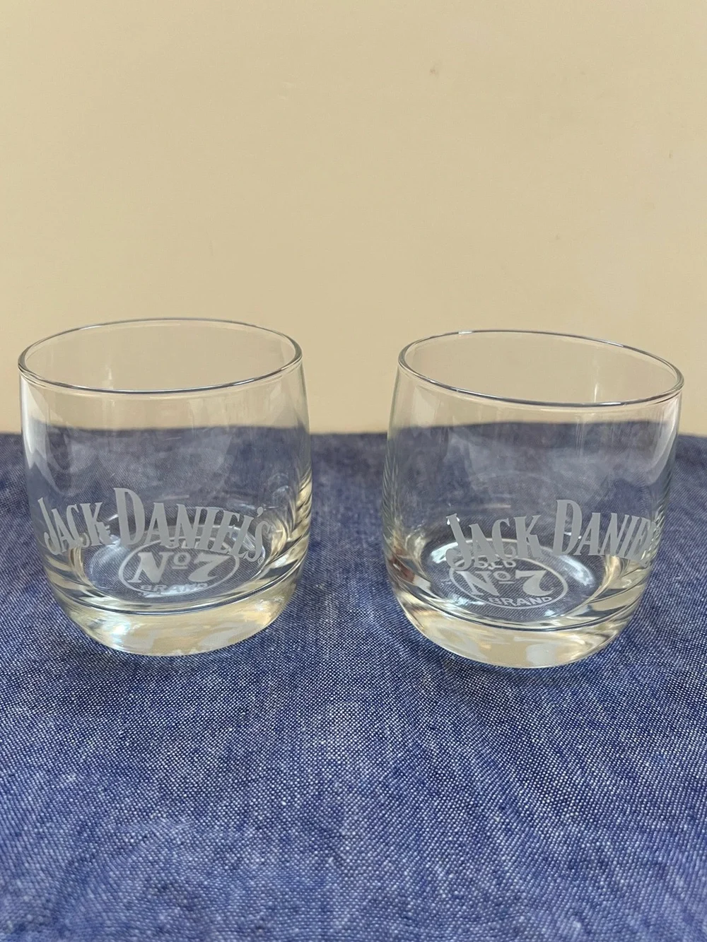 Jack Daniels Glasses Low Ball Old No. 7 Set of 2 Etched Clear Round Bottom